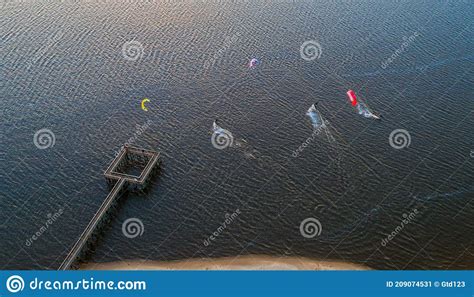 Kitesurfers On The Bay At Sunset Editorial Photo Image Of Landscape