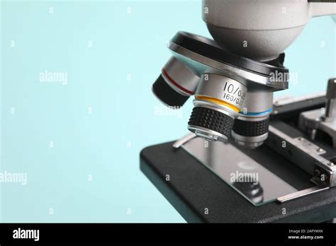Chemistry Microscope On Modern Blue Background Stock Photo Alamy
