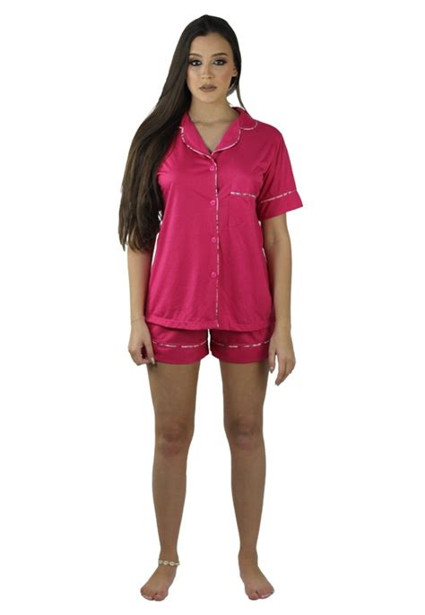 Pijama Feminino Americano Blogueira Aberto Com Botões Pink Compre Agora Dafiti Brasil