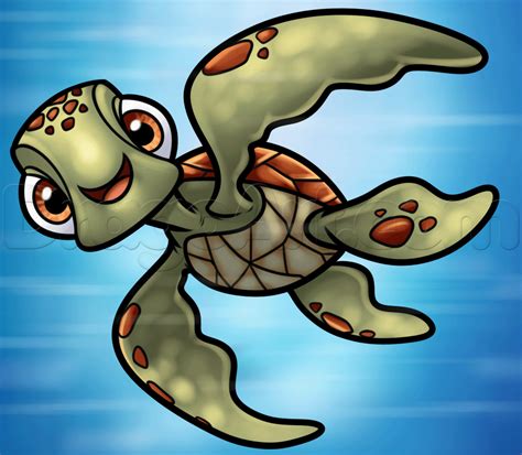 (to force a liquid) to flow out through a narrow opening in a fast stream: How to Draw Squirt From Finding Dory, Step by Step, Disney ...