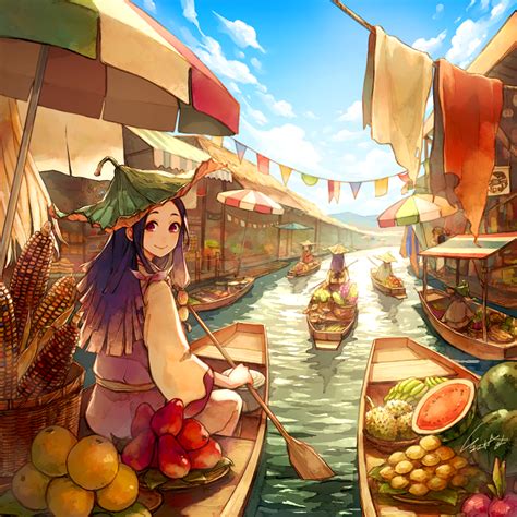 Want to learn how to draw a bear that doesn't look like a teddy? Floating Market | Anime scenery, Anime, Art