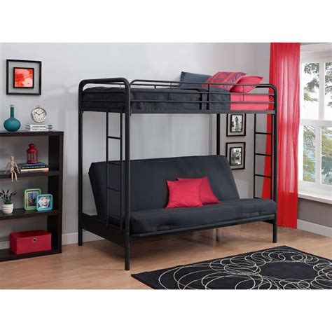 The included full size 5 innerspring sleeper mattress will make guests feel welcome. Twin over Full Futon Bunk Bed Sleeper Sofa in Black Metal | Futon bunk bed, Metal bunk beds ...