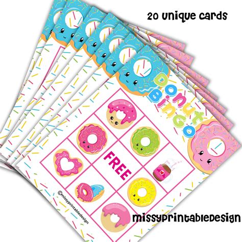 Donut Bingo Cards Printable Donut Bingo Game School Game Etsy