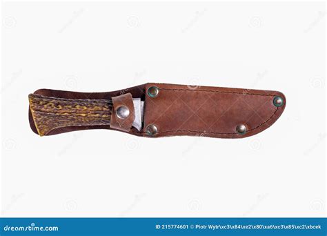 A Hunting Knife With A Leather Scabbard And A Deer Horn Handle