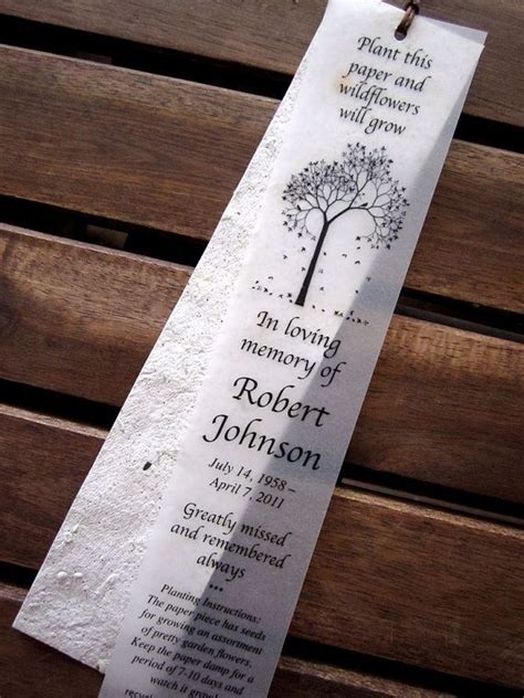 75 Personalized Seed Paper Bookmarks Memorial Funeral Favors