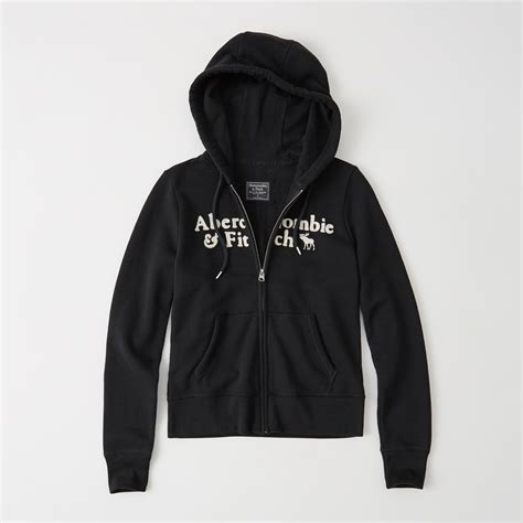 lyst abercrombie and fitch heritage logo full zip hoodie in black