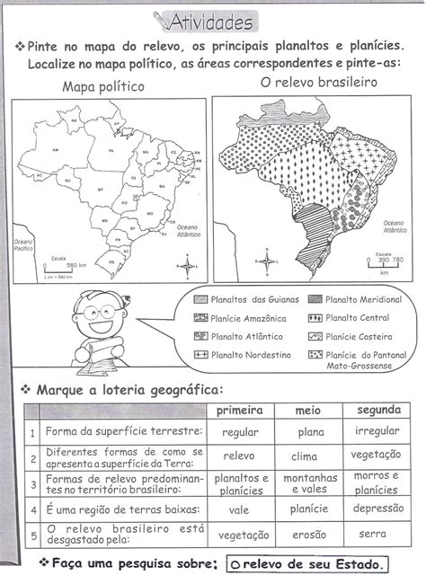 Atividades Sobre Relevo 4 Ano Com Gabarito