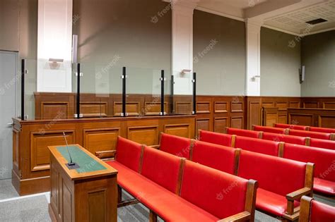 Premium Photo Courtroom Interior Court Defendant Box With Red Benches