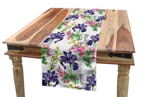 Floral Table Runner Watercolor Style Summer Garden Blooming Purple