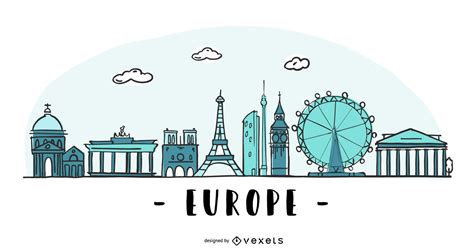 Ilustración Coloreada Del Horizonte De Europa Descargar Vector