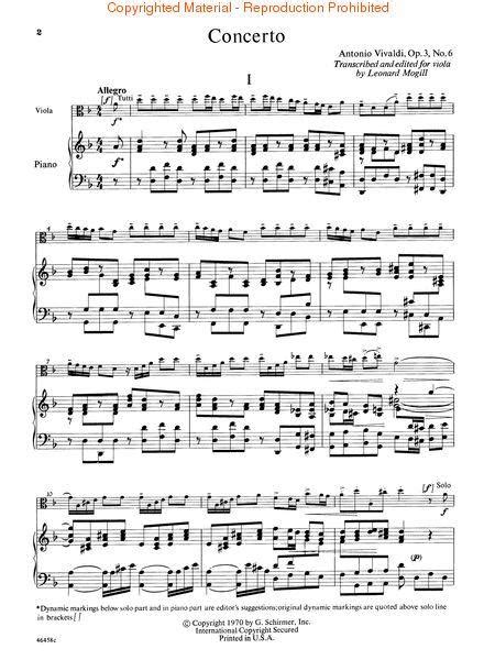 Viola Concerto In D Minor Op 3 No 6 Violapiano By Antonio