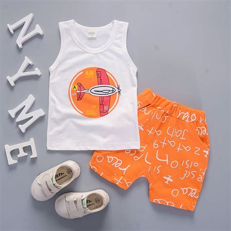 Childrens Clothing Summer 2018 Boys 2 Piece Set Letter Print Cotton