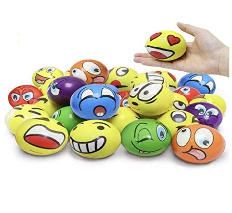 25 Inches Emoji Stress Balls 24 Funny Face Squeeze And Bouncy Balls