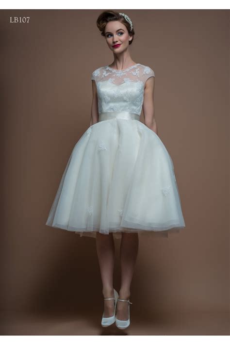 Molly Lb107 By Loulou Bridal Tea Length Vintage Wedding Dress Cap Sleeve