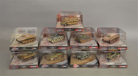 9 Boxed Diecast Tanks By Corgi From The Ve Day And Wwii Legends Series 9