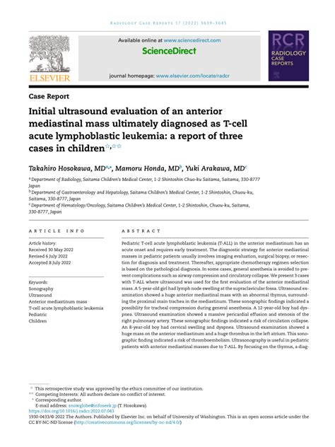 Pdf Initial Ultrasound Evaluation Of An Anterior Mediastinal Mass