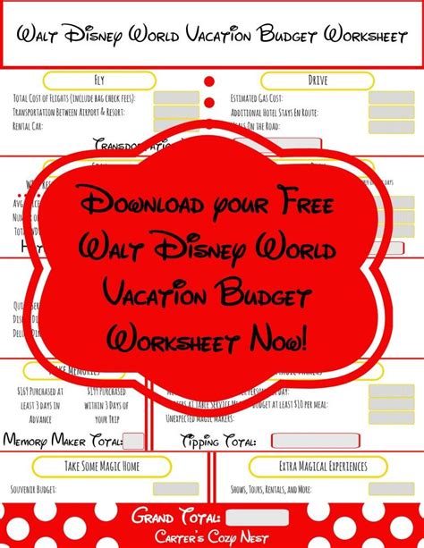 Use this worksheet to see how much money you spend this month. Walt Disney World Vacation Budget Worksheet | Disney world ...