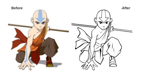 Drawing Aang From Avatar The Last Airbender In Line Art Youtube