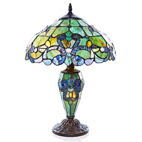 River Of Goods 20 In H Green Stained Glass Table Lamp With Double Lit Magna Carta Shade 14931