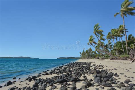 Landscape Of A Wild Beach On A Remote Tropical Island In Fiji Stock