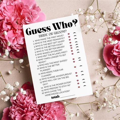 Printable Bridal Shower Game Guess Who Bride Or Groom Etsy