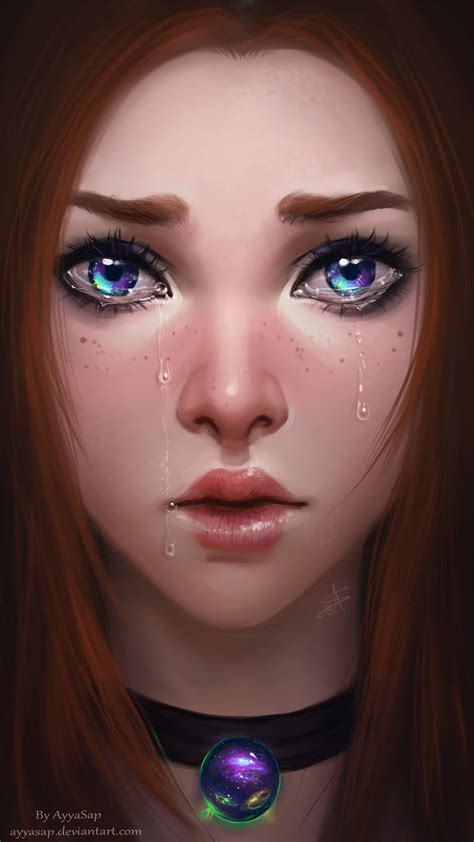 Girl Face Cry Blue Eyes Beautiful Fantasy Realistic Wallpaper