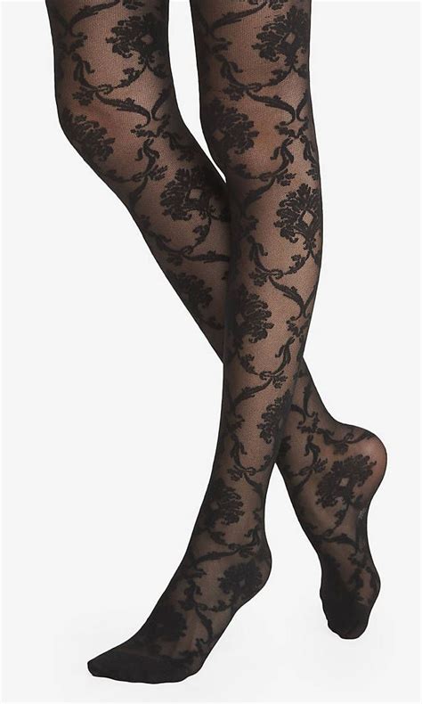 Baroque Lace Sheer Full Tights From Express Floral Tights Lace Tights Black Floral Tights