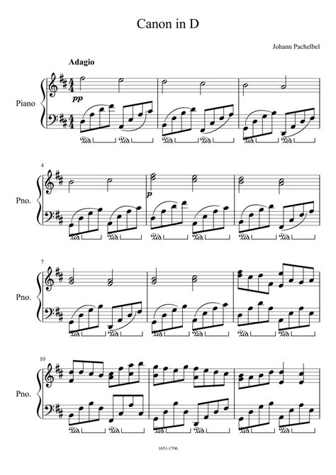 In 1671, at the age of 18, he moved to vienna (austria) where he was a student. Canon in D sheet music for Piano download free in PDF or MIDI