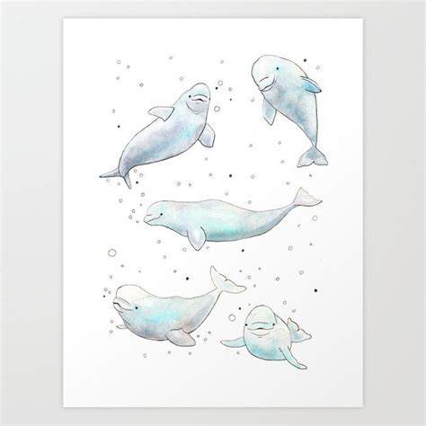Buy Happy Beluga whales Art Print by tinavandijkart. Worldwide shipping