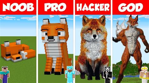 Minecraft Fox Statue House Build Challenge Noob Vs Pro Vs Hacker Vs