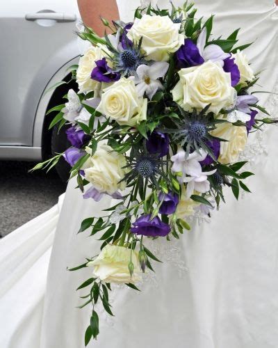 Fresh Flower Teardrop Wedding Bouquet For Purple Themed Wedding Flowers