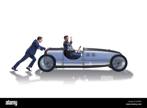 Businessman Car Pushing In Teamwork Concept Stock Photo Alamy