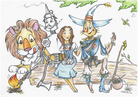 Dorothy Toto Scarecrow Tin Man Cowardly Lion At Camp To Rest On Their Journey Of Adventure