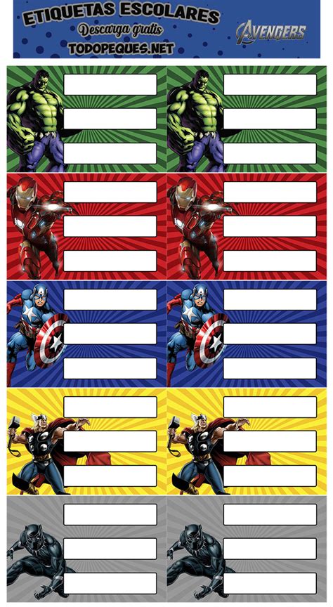 Etiquetas Escolares Avengers Listas Para Imprimir Todo Peques