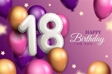 Free Vector Happy 18th Birthday Background With Realistic Balloons
