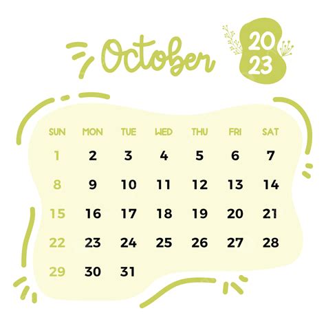 October 2023 Calendar Vector Illustration October 2023 October