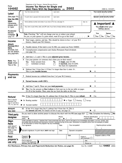 Tax Form 1040 Ez 2023 Printable Forms Free Online
