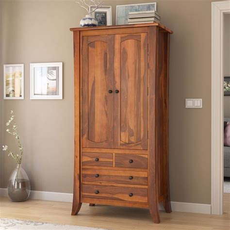 Caspian Modern Solid Wood Wardrobe Clothing Armoire With Shelves