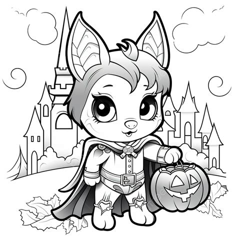 Coloring Book With A Cute Unicorn Using Costume Dracula Halloween