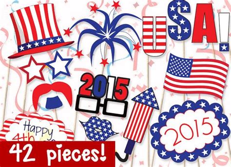 Mega Pack July 4th Photobooth Props Printable 42 Piece Instant