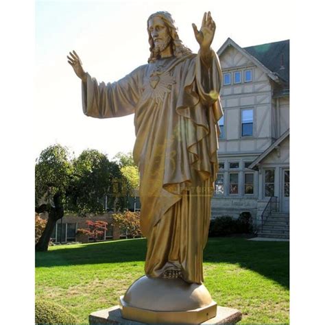 Metallic Golden Bronze Sacred Heart Jesus Religious Sculpture