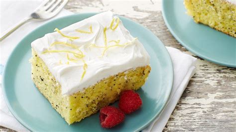 Prepare a 10 cup bundt pan by making sure it is well greased and floured or coated well with cake release. Lemon Poppy Seed Poke Cake recipe from Betty Crocker