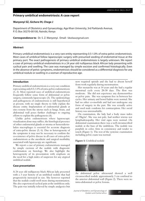 Pdf Primary Umbilical Endometriosis A Case Report