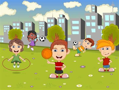 Kids Playing Soccer In Backyard Illustrations Royalty Free Vector