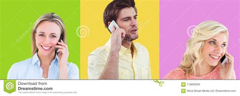 People On Phones In Colorful Square Sections Stock Photo Image Of