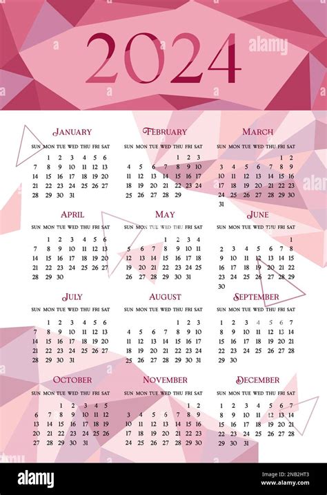 Calendario 2024 La Semana Comienza El Domingo Diseño Geométrico Bajo