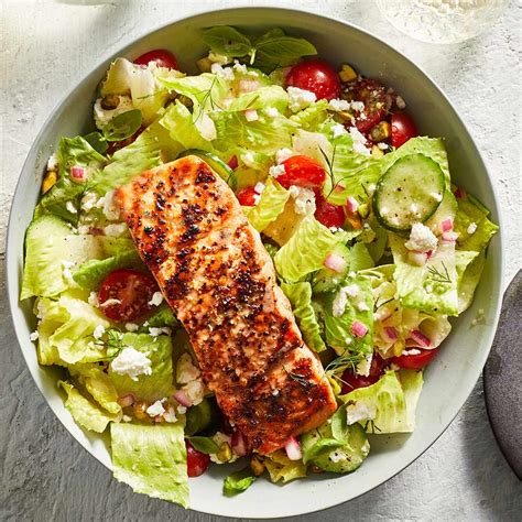 Grilled Salmon And Cucumber Fresh Herb And Feta Salad Recipe Eatingwell