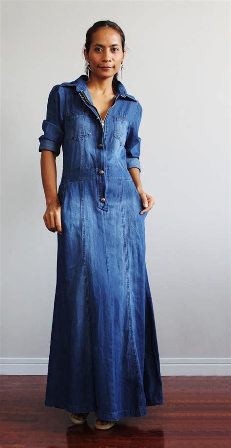 Denim Maxi Dress Long Sleeved Dress Urban Chic Collection Etsy