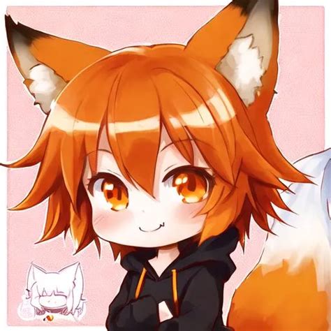 1girl Chibi Fox Ears Happy Face Fox Tail Orange