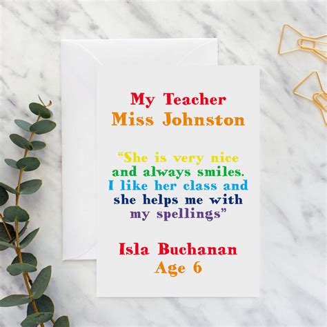 #3 thank you for being a truly outstanding teacher. Teacher Thank You Quote Card A5 By Giddy Kipper ...